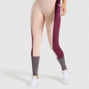 NWT - Gymshark Illusion Leggings - Dark Ruby/Blush Nude/Slate Lavender - M